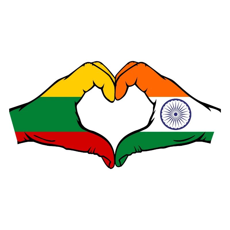 Lituanie Inde Drapeau Mains Coeur Forme