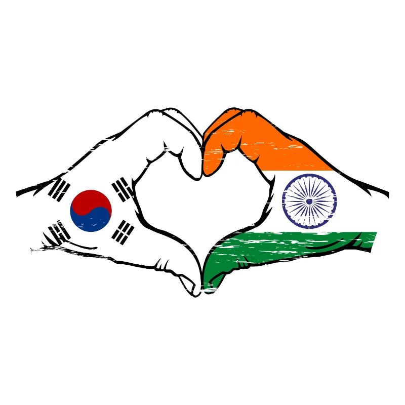 Corée du Sud Inde drapeau mains forme de coeur utilisé