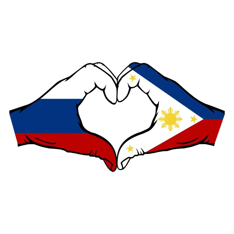 Russie Philippines Drapeau Mains Coeur Forme