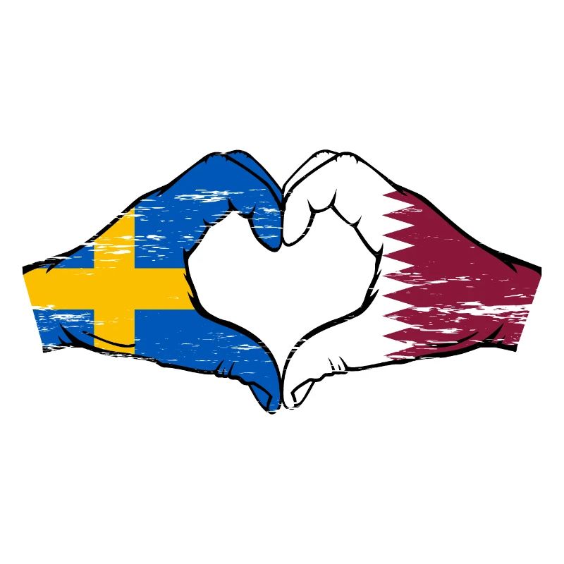 Suède Qatar drapeau mains forme de coeur utilisé
