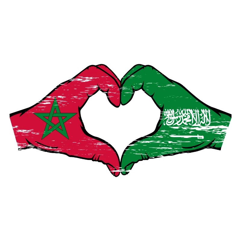 Morocco Saudi Arabia Flag Hands Heart Shape Used