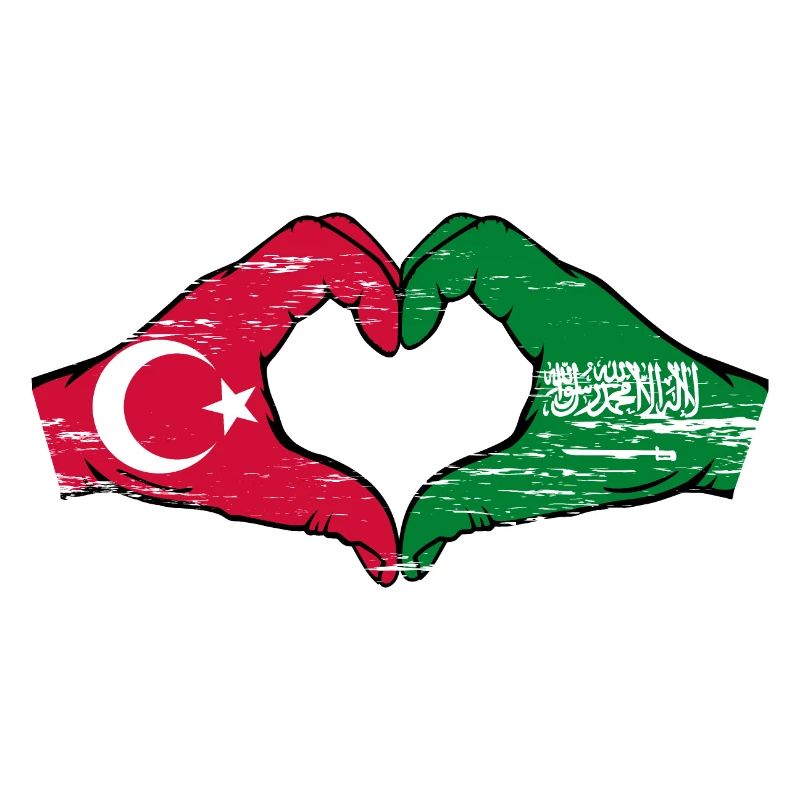 Turkey Saudi Arabia Flag Hands Heart Shape Used