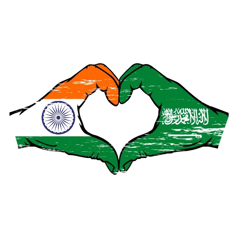 Inde Arabie Saoudite Drapeau Mains Coeur Forme Utilisé