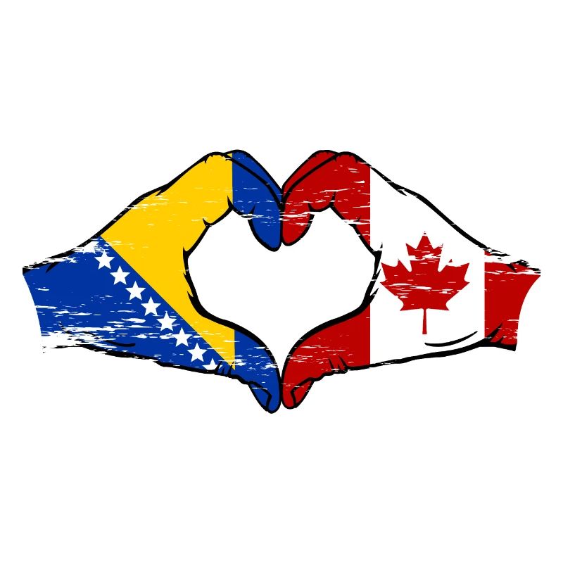 Bosnie Canada drapeau mains forme de coeur utilisé