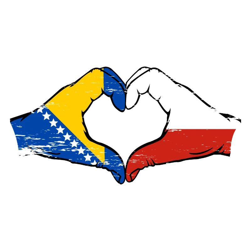 Bosnie Pologne drapeau mains forme de coeur utilisé