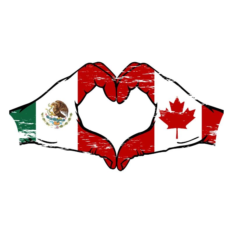 Mexique Canada drapeau mains forme coeur utilisé