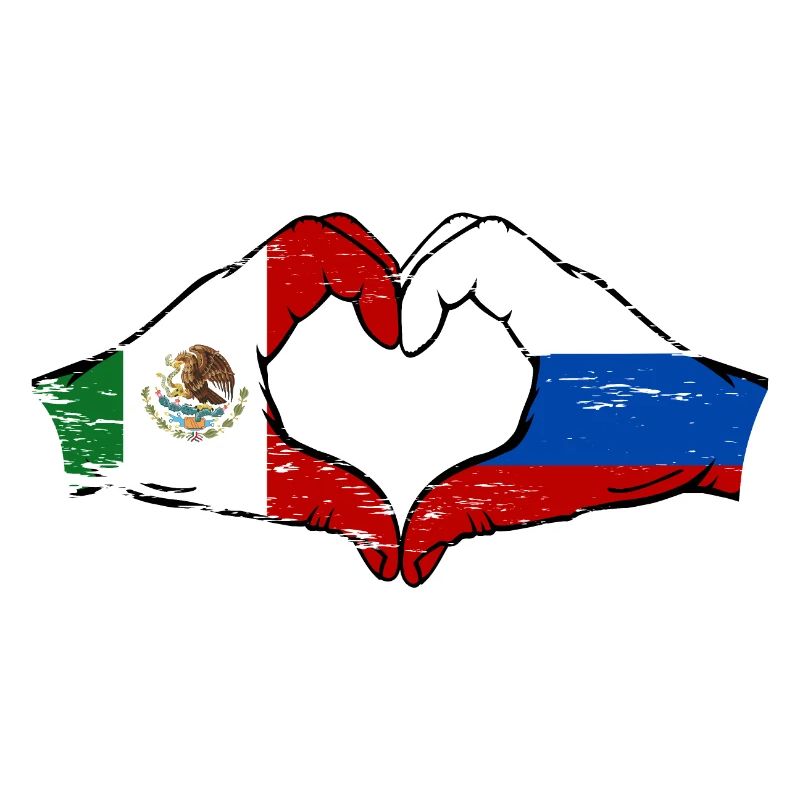 Mexique Russie Drapeau Mains Coeur Forme Utilisé