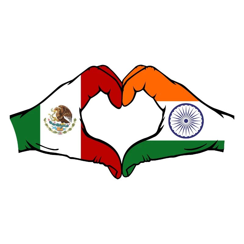 Mexique Inde Drapeau Mains Coeur Forme