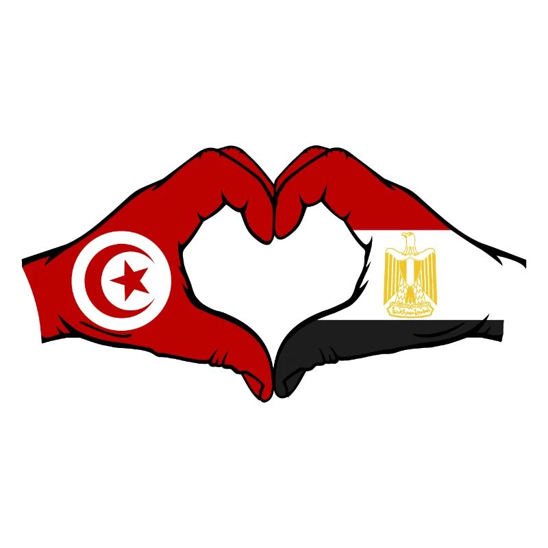 Tunisie Égypte Drapeau Mains Coeur Forme