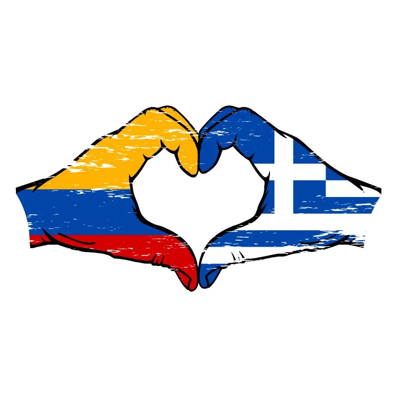 Colombie Grèce Drapeau Mains Coeur Forme Utilisé