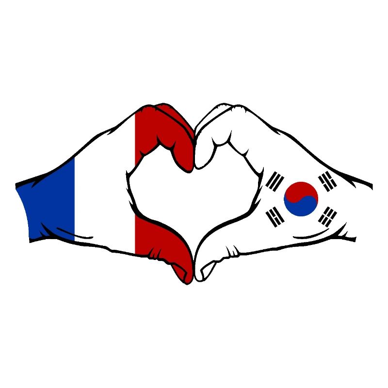 France Corée du Sud Drapeau Mains Coeur Forme