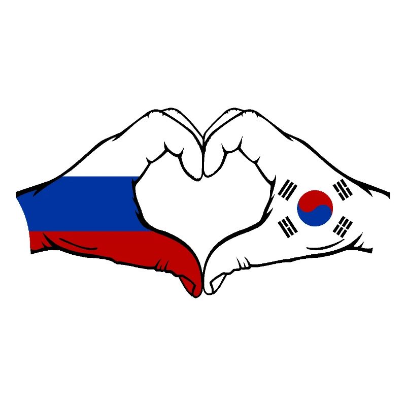 Russie Corée du Sud Drapeau Mains Coeur Forme