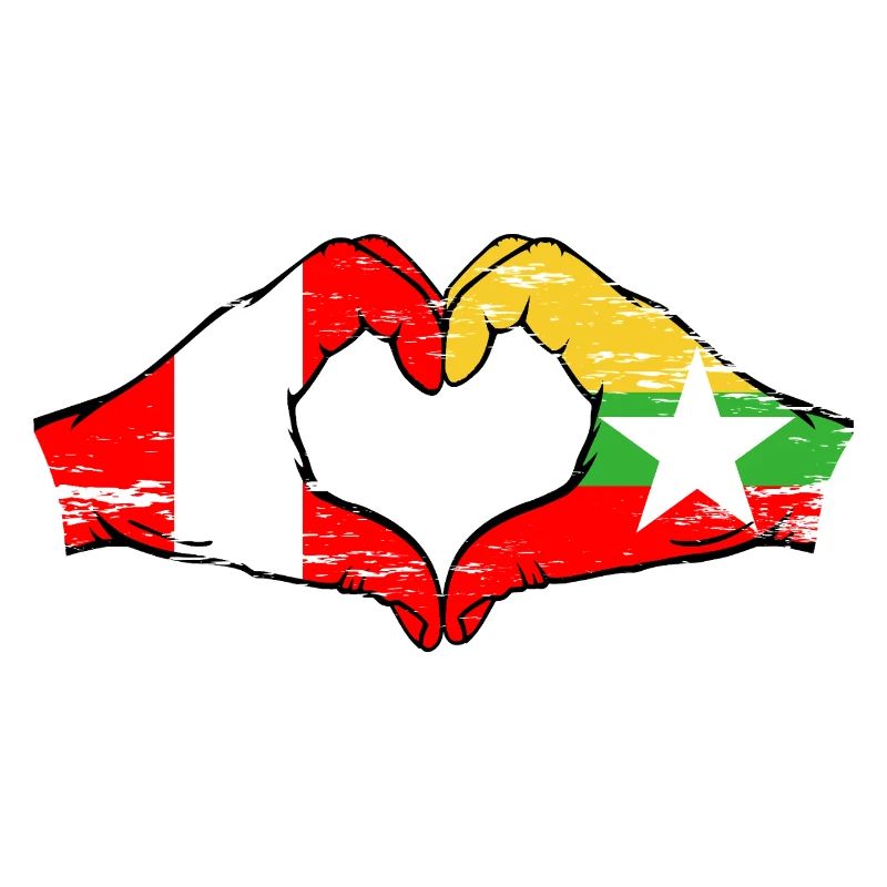 Pérou Myanmar drapeau mains forme de coeur utilisé