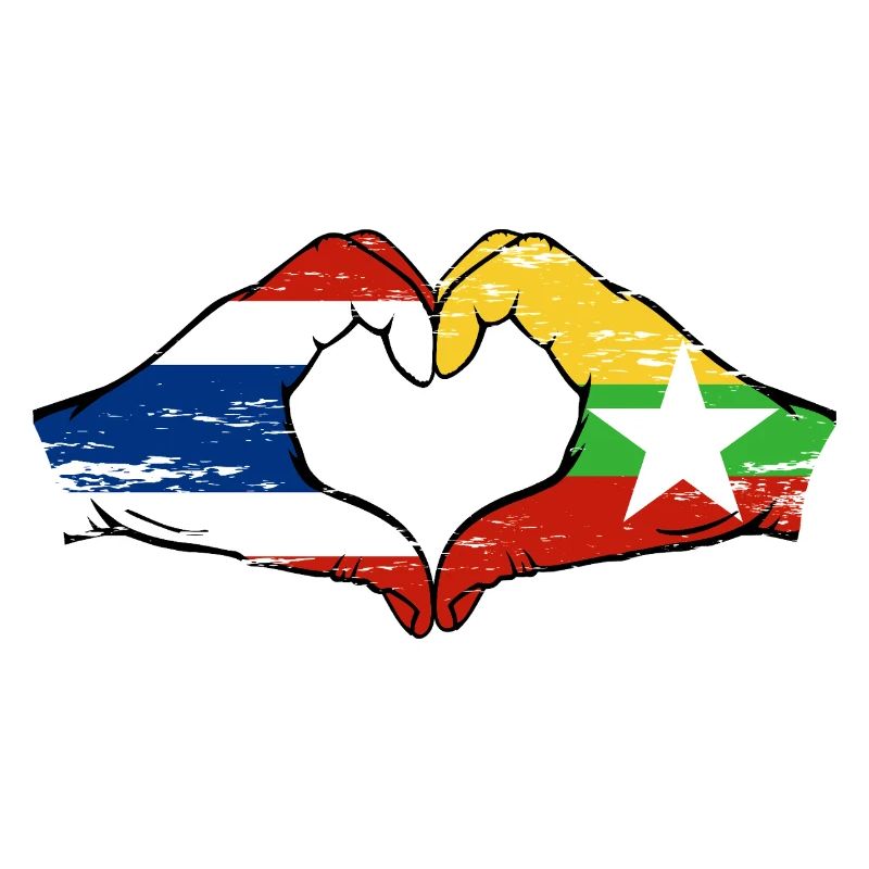 Thaïlande Myanmar drapeau mains forme de coeur utilisé