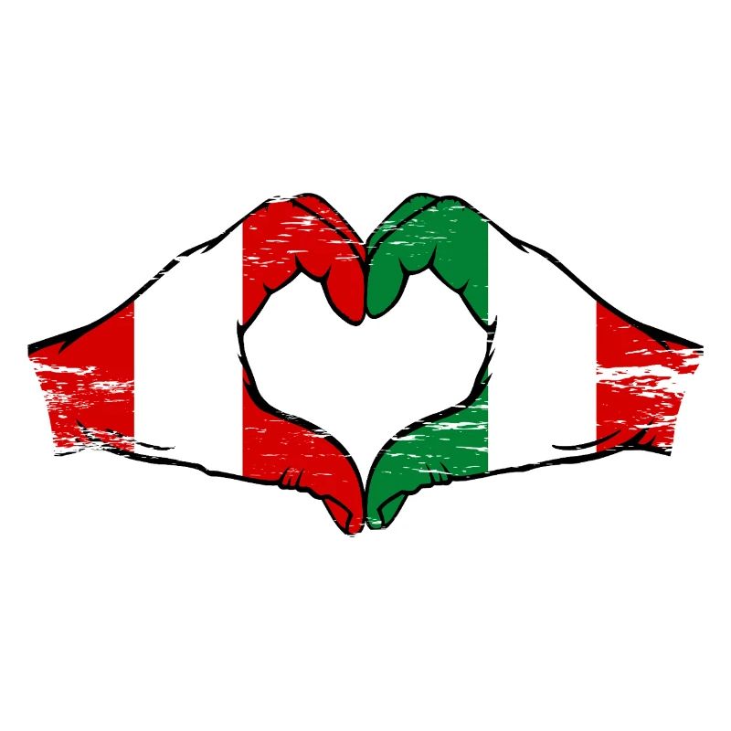Pérou Italie Drapeau Mains Coeur Forme Utilisé