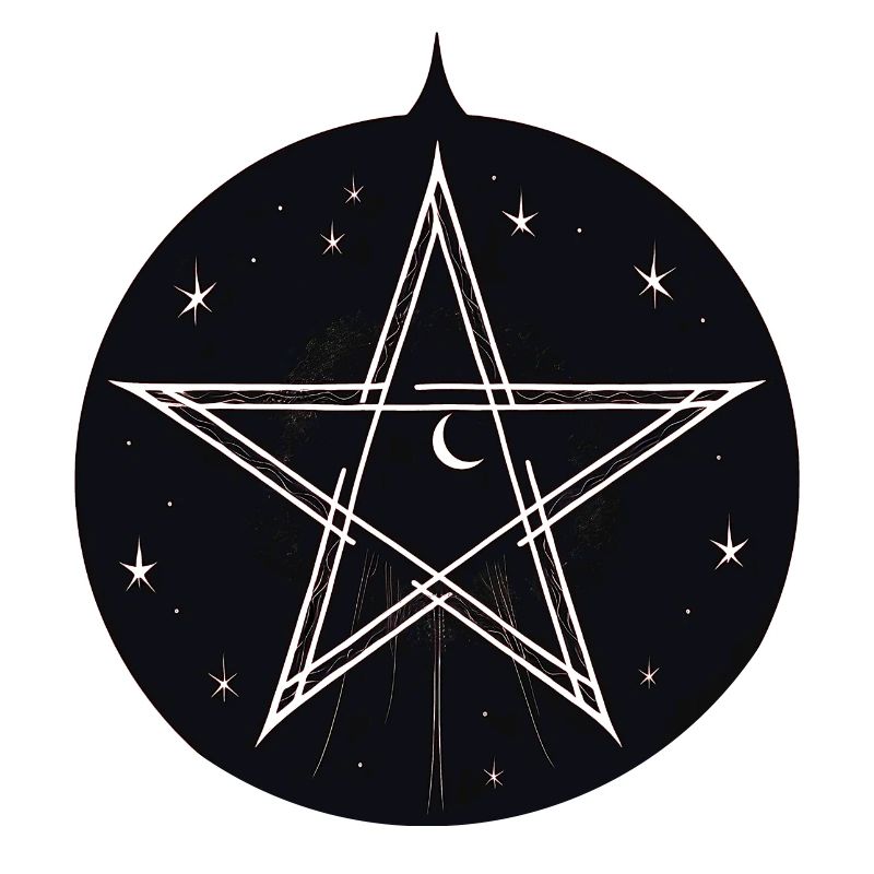 Magic pentagram with stars and moon