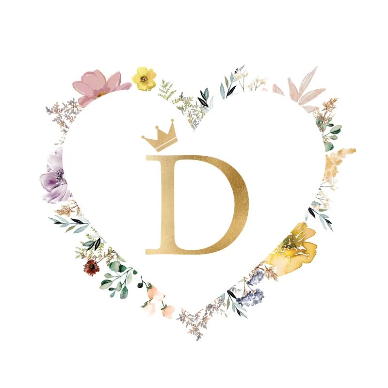 Buchstabe D, Monogramm, Herz, personalisierbar