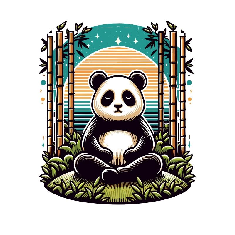 Panda Buddha monk praying in bamboo temple