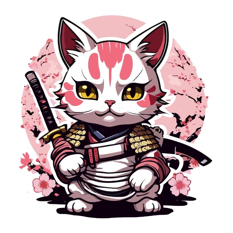 Chat samouraï & fleurs de cerisier #4