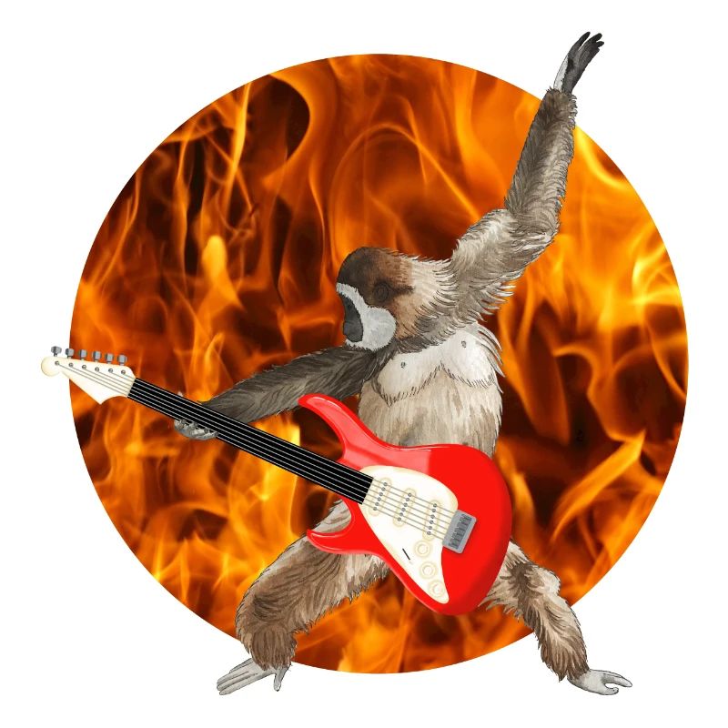 Affe Weißbartgibbon E-Gitarre Feuer lets rock