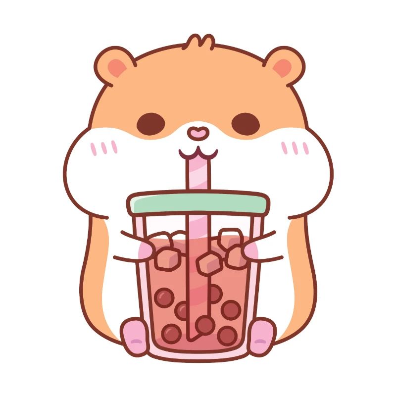 Cute Chubby Hamster Drinking Bubble Tea