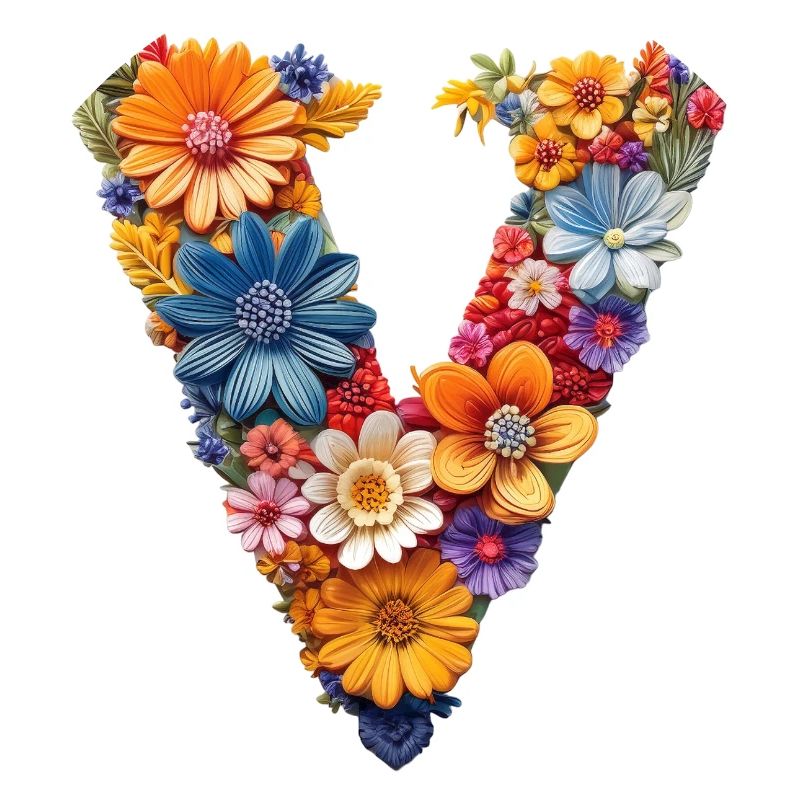 Victory Zeichen oder einfach V in Blumen Design