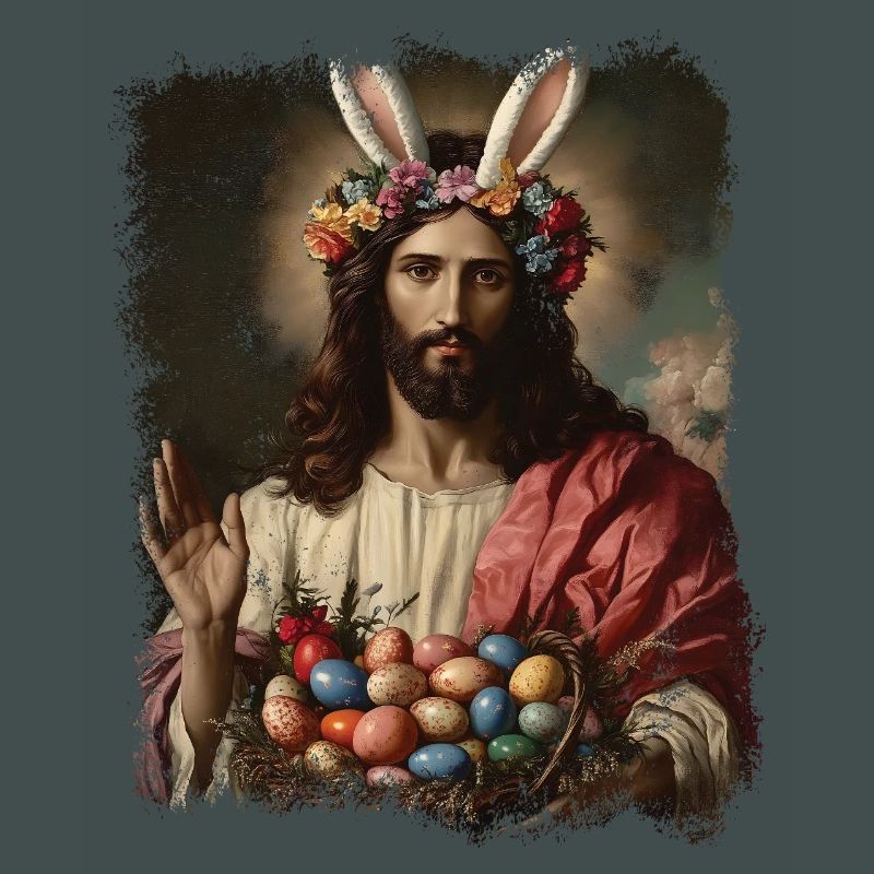 Jesus Christ at Easter with Easter eggs