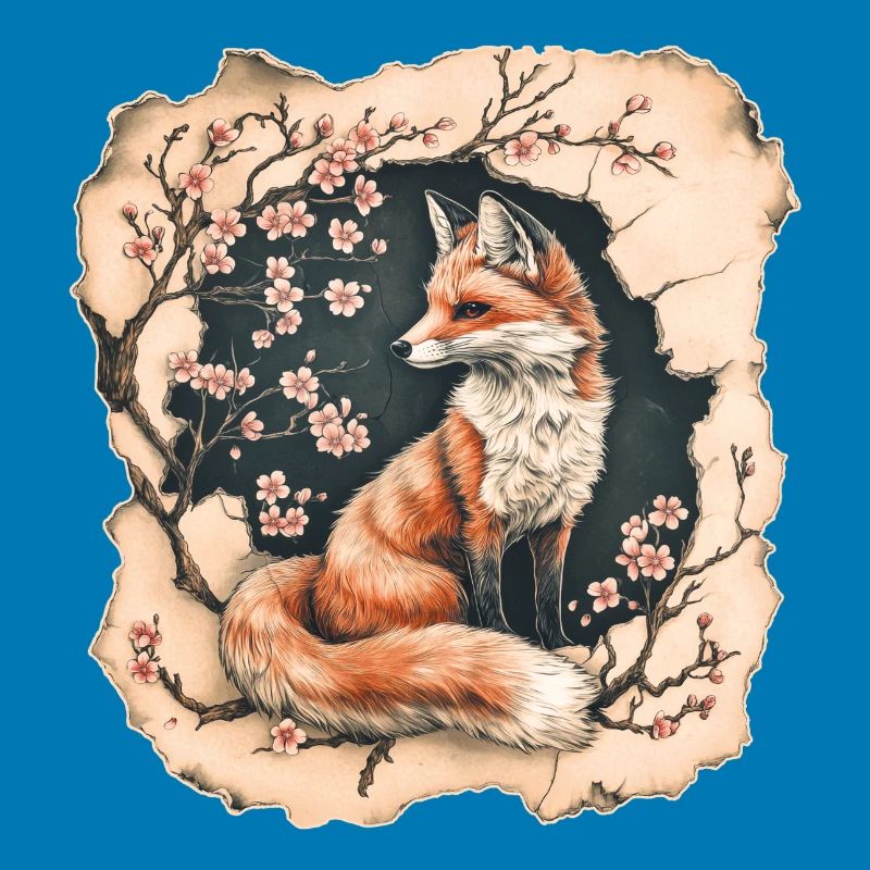 Fuchs mit Kirschblüten