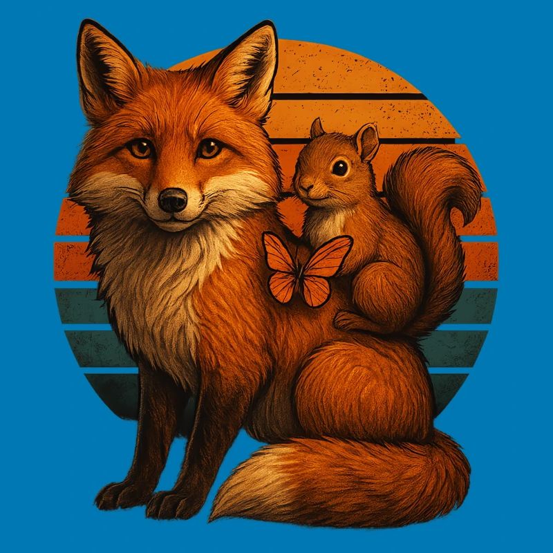 Fuchs Eichhörnchen Retro Tierfreunde