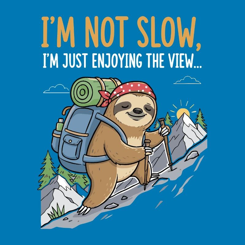 Sloth climbing a mountain with a view