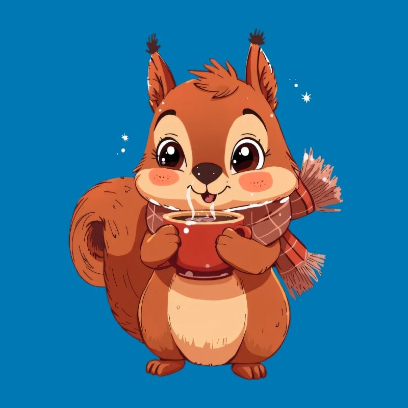 Winterliches Eichhörnchen mit Tasse