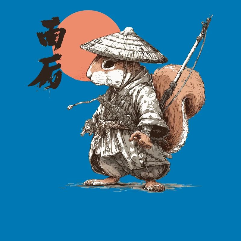 Samurai-Eichhörnchen unter roter Sonne