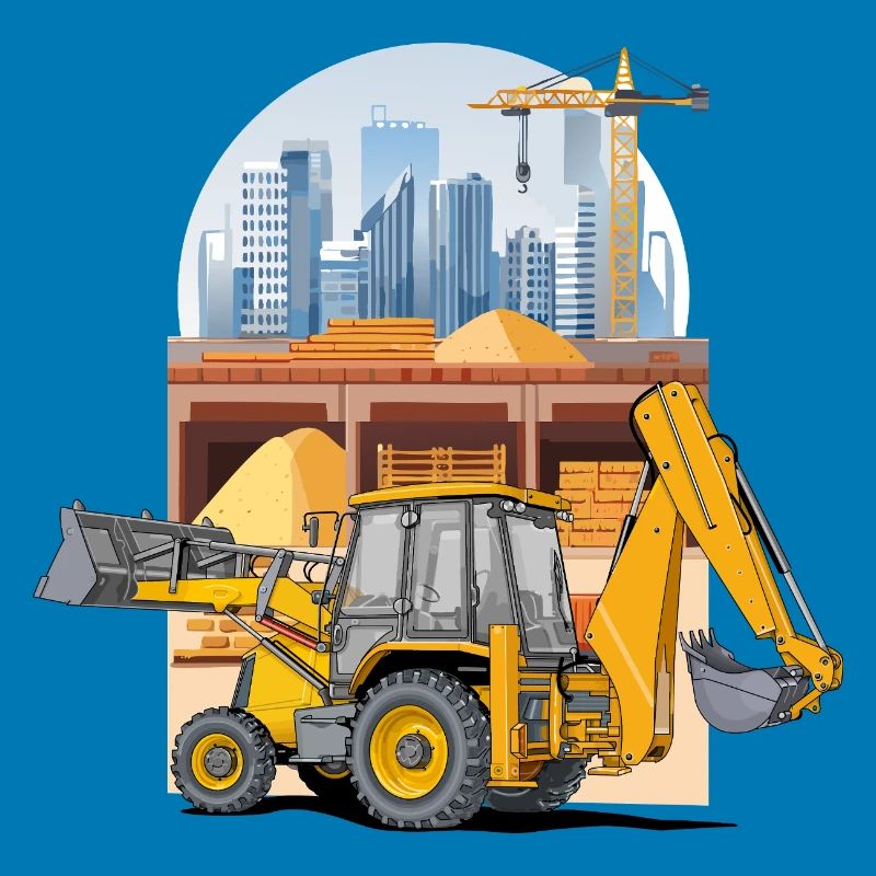 Backhoe Loader, Tractor Loader on Construction Site