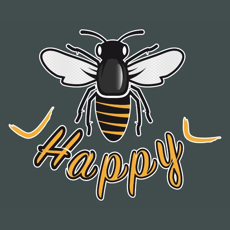 Happy bee with 'Happy' lettering