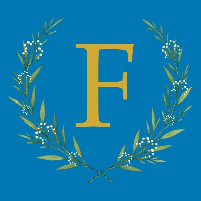 F Monogramm, Eukalyptus Kranz, personalisierbar