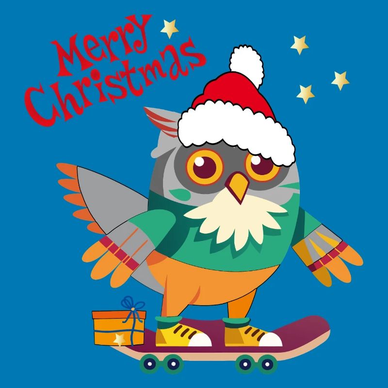 Christmas Owl on Skateboard