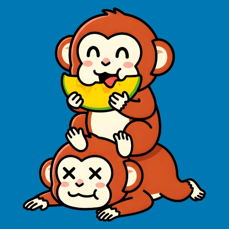 Singe espiègle mangeant de la pastèque sur un ami