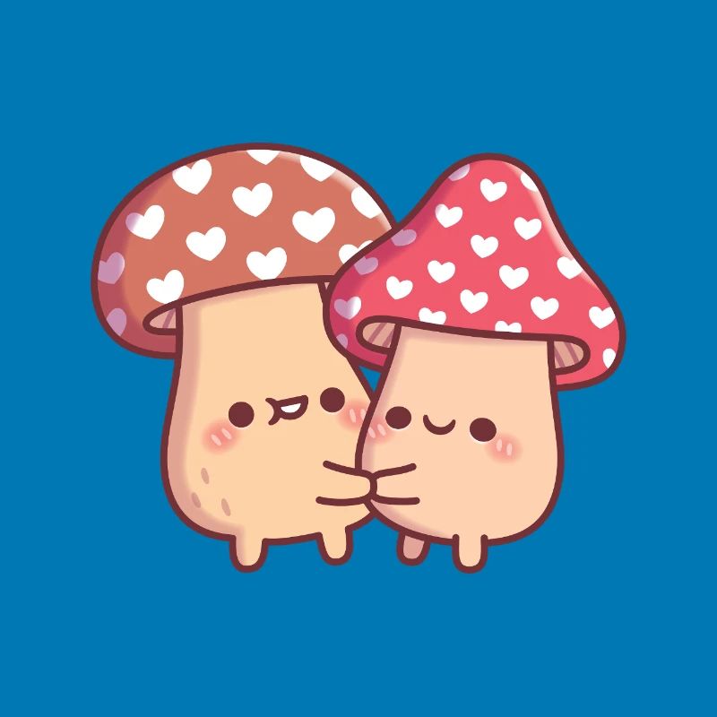 Cute Hugging Mushroom Toadstool Couple