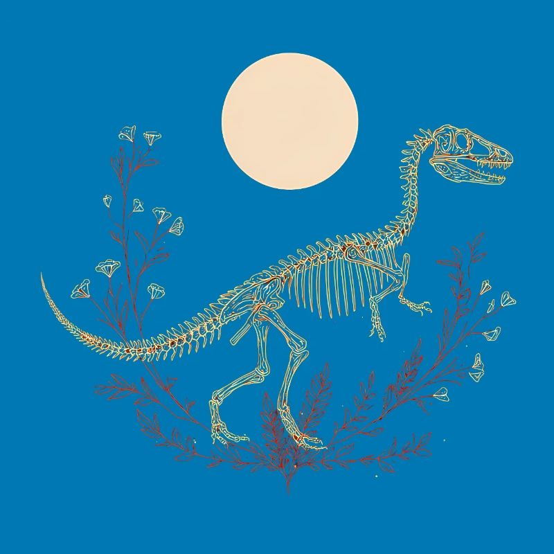 Boho T-Rex Skeleton with Moon & Floral Lines