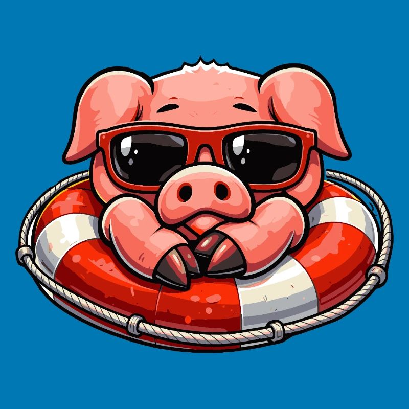 Cool pig in a lifebuoy