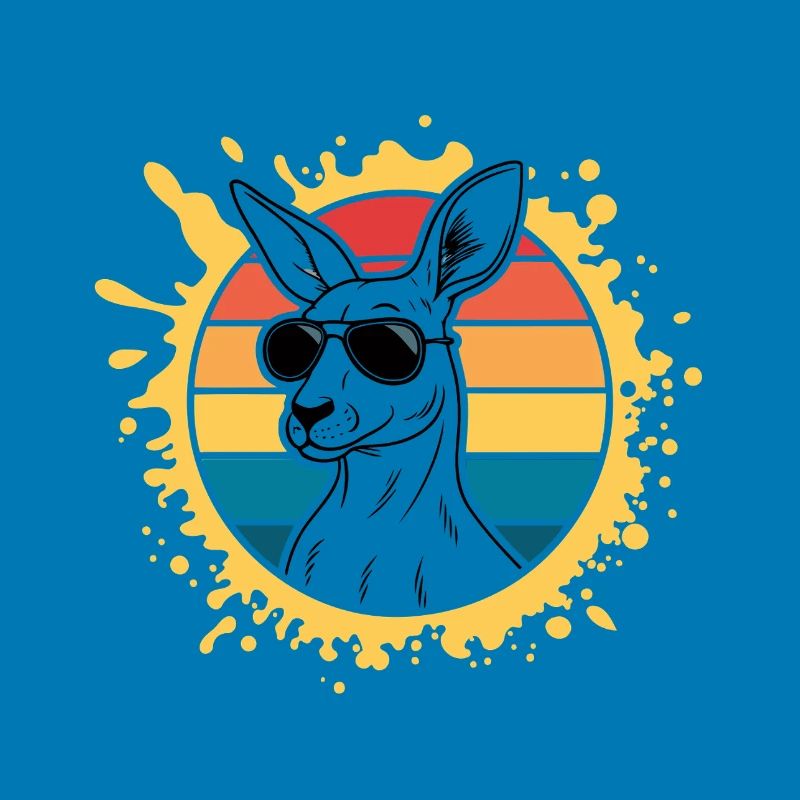 Kangaroo silhouette retro sun