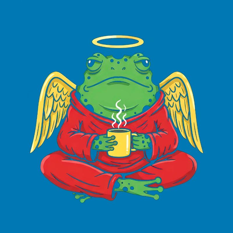 EngelFrosch mit Kaffeetasse