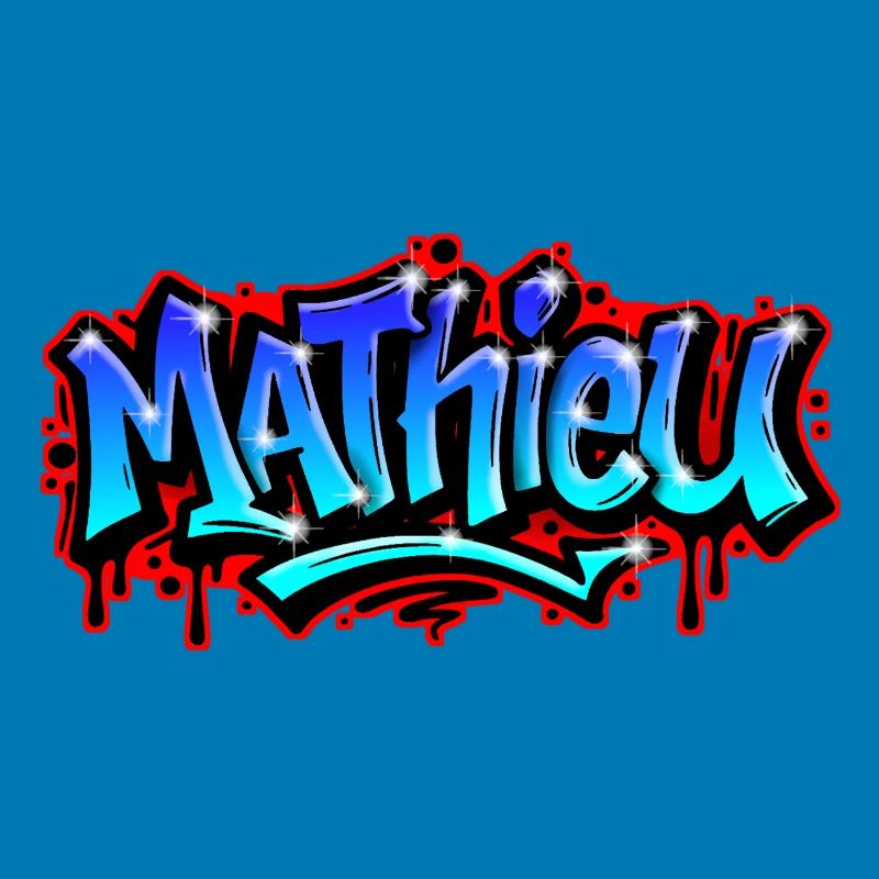 Mathieu Graffitiprénom imprimable Bleu Urbain