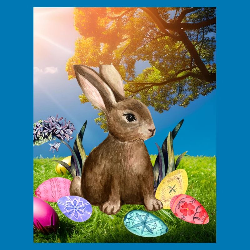 Spring Easter bunny with Easter eggs