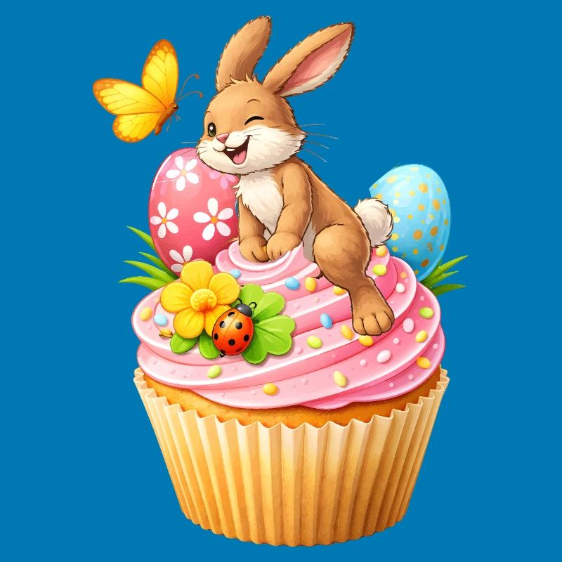 Cute Easter Bunny Cupcake with Colorful Easter Eggs