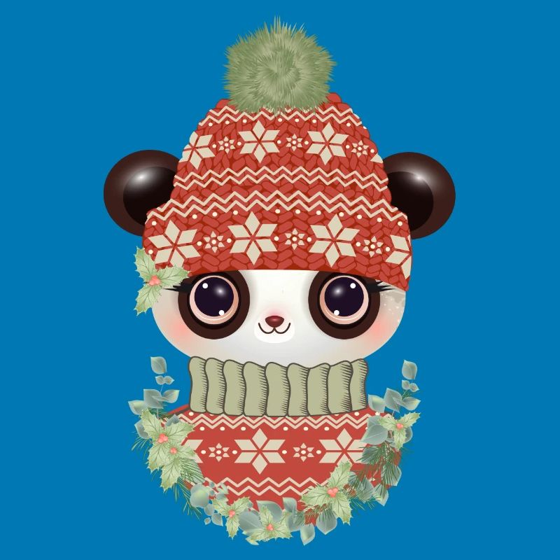 Panda mignon avec pull, bonnet et couronne