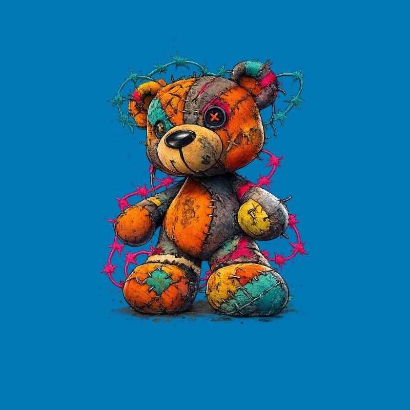 Patchwork Teddybär mit Neonfäden