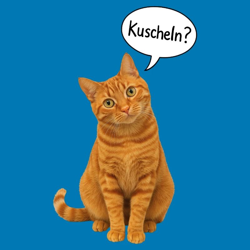 Red cat with tilted head asks: "Cuddle?"