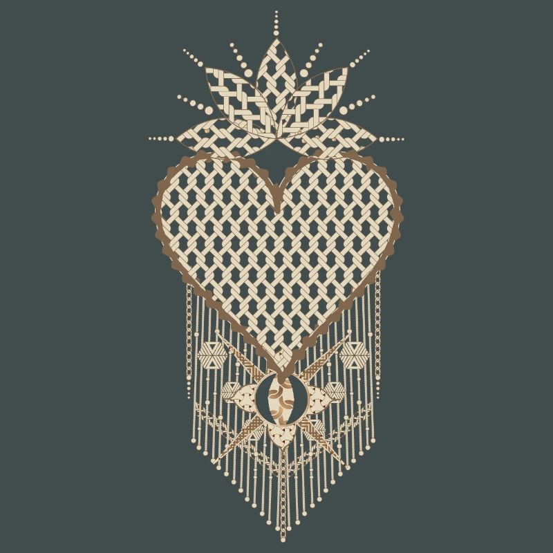 Macramé heart with filigree knot patterns