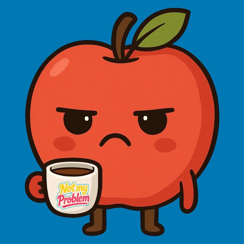 Grumpy Kawaii Apple - Funny Not My Problem Meme